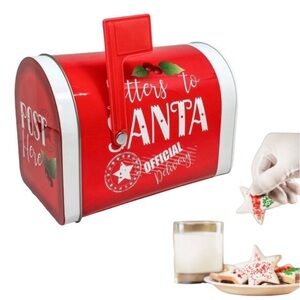 Letters to Santa Christmas Tin Tabletop Mailbox Decoration Red Official Delivery